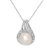 Necklace With Precious Stones - Genuine Clean Diamonds and 9.0mm Freshwater Pearl in 14K White Gold Length 18in