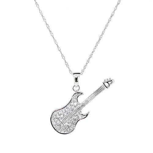10k White Gold Diamond Guitar Pendant (1/10 cttw, I-J Color, I1-I2 Clarity), 18