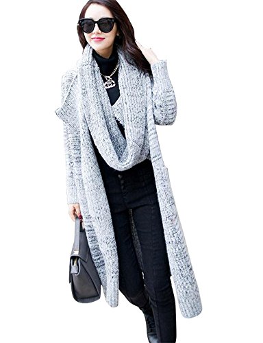 (イェングレン)Yingren レディース カーディガン アウター コート コーディガン ロングカーディガン ロング丈 ショール ニット マフラー 通勤 オフィス 長袖 秋 冬 秋冬 ライトグレー ダークグレー フリーサイズ    靴下が付き