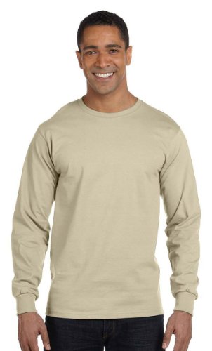 Hanes Men's Long-Sleeve Crewneck Beefy T-Shirt, SAND, Large