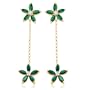 10k Yellow Gold Created Emerald and Diamond Flower Drop Earrings