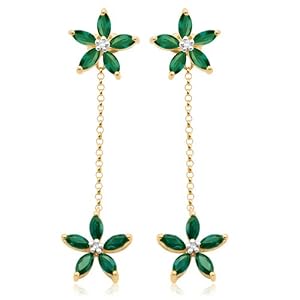 Buy 10k Yellow Gold Created Emerald and Diamond Flower Drop Earrings by Amazon.com Collection