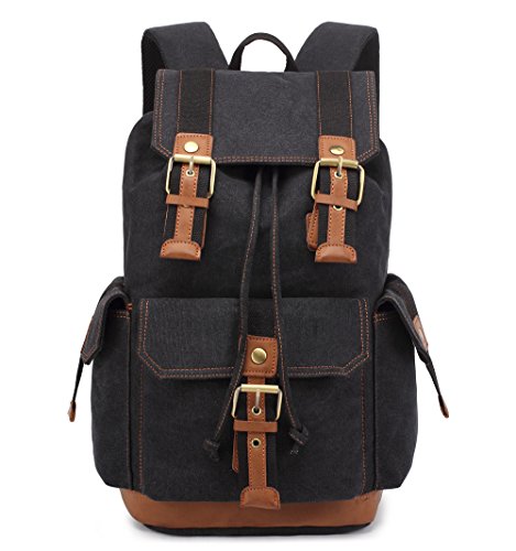 BLUBOON(TM) Large Vintage Canvas Backpacks Mens Rucksacks Hiking Backpack Travel Rucksack Laptop Backpack Fashion Design With Large Capacity Backpack for Outdoor/Hiking/School, etc (Black)