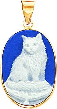 14K Gold Porcelain Cat Cameo Pendant Jewelry New |E