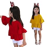 ノーブランド品 フリフリ カラートップス シンプル 子供服 キッズ服 女の子 春夏 春イチオシ オススメ かわいい (2色) (110cm, 黄)