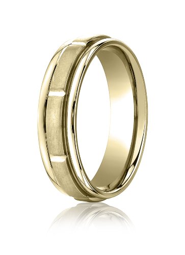 (Lifetime Guarantee) 14k Yellow Gold Wedding Band Ring, Comfort Fit 8 Cuts, 6mm wide Size 14.5