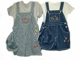 Toddler Boys Sizes 2T/3T/4T Indigo Denim/Stripe Denim Embroidered Pocket Shortall 2-PC Sets with Cap.(Prepack=24 Sets Assorted Sizes/Emb. Designs, Each $7.50)
