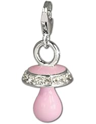 SilberDream Charm pink enameled teat with white Zirconia, 925 Sterling Silver Charms Pendant with Lobster Clasp for Charms Bracelet, Necklace or Earring FC676