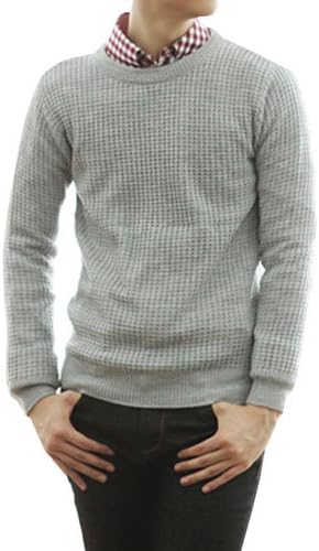 JEME Men's Round Crew Neck Waffle Pullover Sweater - Gray, US Medium