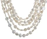 Image of Bobijou 925 NDY726 Silver Clasp Ladies 4 Strand 12mm White Coin Pearl Necklace