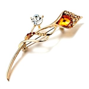 Pugster 22k Golden Plated November Birthstone Lily Flower Topaz Yellow Swarovski Crystal Diamond Accent Brooches And Pins