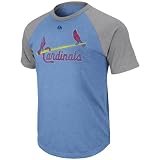 MLB Men's St. Louis Cardinals Ozzie Smith Legacy Of Champions Short Sleeve Crew Neck Overdyed Ringer Tee (Coastl Blue Heather/Ath Gray Heather, X-Large)