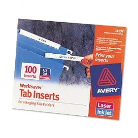 Avery WorkSaver Tab Inserts, 3.5 Inches, White, 100 Inserts (11137) by 