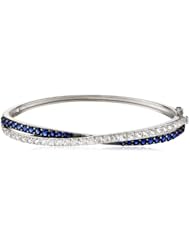 Sterling Silver Created Blue and White Sapphire Crossover Bangle Bracelet, 7.25"