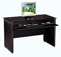 Faux Leather Desk with Glass Top-Black