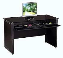 Faux Leather Desk with Glass Top-Black