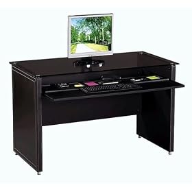 Faux Leather Desk with Glass Top-Black