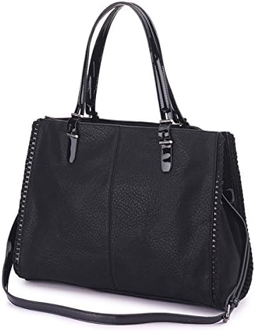 Large Ladies Leatherette Casual Stylish Satchel Shoulder Bag with Removable Patent Leather Strap CrossBody Handbag Black