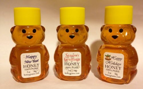 Happy Holidays, Happy New Year, Season's Greetings - Gourmet Honey Gift 3 Pack of 2 Ounce Mini Bears