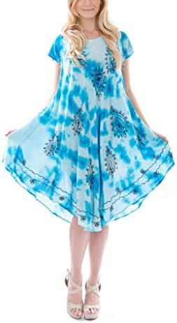 Women's Short Sleeve Boho Dress, 130-Sky Blue