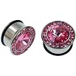 Steel Plug with Pink Stones 11/16" - Sold as Individual