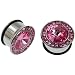 Steel Plug with Pink Stones 11/16" - Sold as Individual