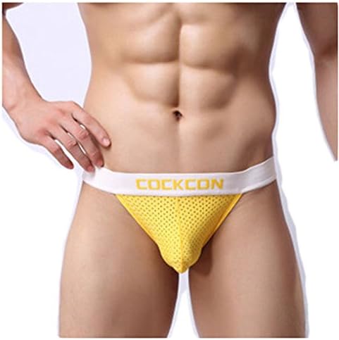 JAC Men's Sexy Sheer See Mesh Underwear Hip Briefs Yellow L