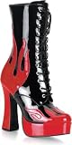 Electra-1025 Black Patent Platform Lace Up Boot With Red Flames On Toe and Heel
