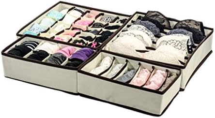 Collapsible storage boxes great for bra underwear drawer divider closet nursery shelf organization, set of 4, beige, Black Label Goods