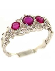 925 Solid Sterling Silver Natural Ruby English Georgian style Trilogy Ring - Finger Sizes 4 to 12 Available