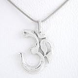 Large Om or Aum Pendant in Sterling Silver on 18 Rhodium and Sterling Snake Chain, #8400