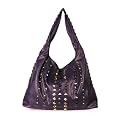Large Studded Hobo Fashion Shoulder Bag Purple