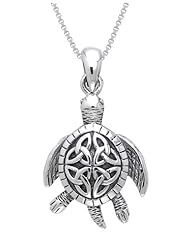 Sterling Silver Celtic Turtle Pendant with 18 Inch Box Chain Necklace