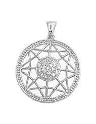 Sterling Silver Round Dream Catcher CZ Pendant