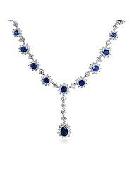 Bling Jewelry Art Deco Flower Crown Set CZ Sapphire Color Necklace