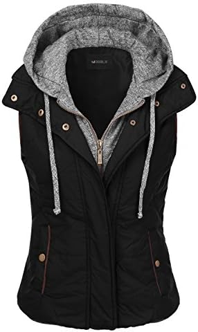 Doublju Womens Hooded Padding Vest BLACK SMALL