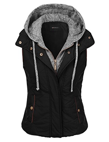 Doublju Womens Hooded Padding Vest BLACK SMALL