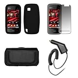 Nokia Nuron 5230 Premium Black Leather Carrying Pouch+ Black Soft Silicone Skin Case Cover+Premuim LCD Screen Protetor+Premium Rapid Car Charger+Antenna Booster Combo For Nokia Nuron 5230