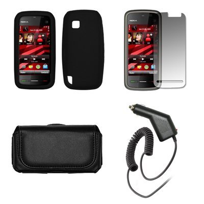 Nokia Nuron on Nokia Nuron 5230 Premium Black Leather Carrying Pouch  Black Soft