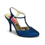 3 1/2 Inch Heel Blue Glitter Sandal Pump Shoes Sexy High Heel T-Strap Shoes