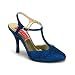 3 1/2 Inch Heel Blue Glitter Sandal Pump Shoes Sexy High Heel T-Strap Shoes