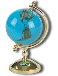 Home: Desktop Paperweight Spinning Globe, Aqua Crystal Earth Sphere, 22k Gold-Plated Stand, 4 Inches Tall - Shasta Visions