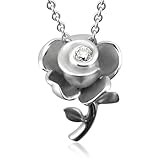 Sterling Silver Rose Flower Diamond Pendant Necklace (GH, SI3-I1, 0.12 carat)