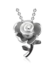 Rose Flower Diamond Pendant Necklace in Sterling Silver (GH, I1-I2, 0.12 carat)