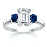 1.74 CT EMERALD DIAMOND W ROUND BLUE SAPPHIRE RING 18K