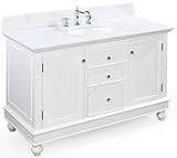 IMAGE OF Bella 48-inch Bathroom Vanity (White/White), Includes Cabinet with Marble Countertop, Ceramic Sink, and Chrome Faucet