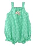 Chez Ami by Patsy Aiken Designs Sleeveless One Piece Knit Bubble Romper Bay Green/White Pin Dot Print w/ Flower Embroidery Girls Sizes 9M-3