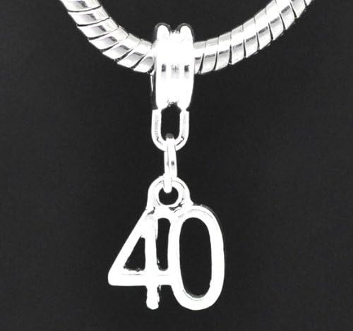 European Style Happy 40th Birthday Dangle Charm Bead. Compatible With Troll, Zable, Baigi, Chamilia, And Many More Charm Bracelets.