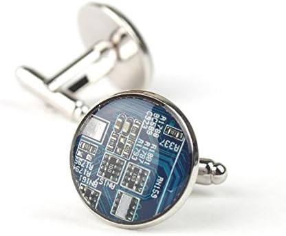 Palladium Luxe Circuit Board Cufflinks (Blue)