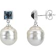 14K White Gold Paspaley South Sea Cultured Fine Circle Pearl and London Blue Topaz Earrings - 11.00mm